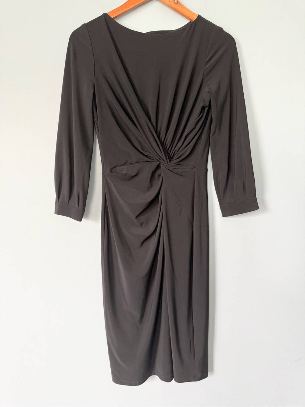 Ralph Lauren Black Twist Front Sheath Dress 3/4 Sleeve Size 0